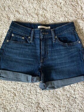 Levi's Dark Blue Mid-Length Denim Jean Shorts